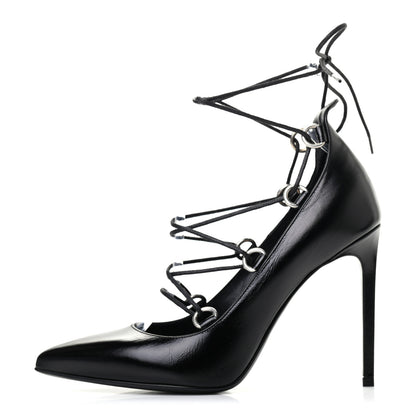 Saint Laurent Shiny Calfskin Paris 105 Lace Up Pumps 35.5 Black 1 of 7