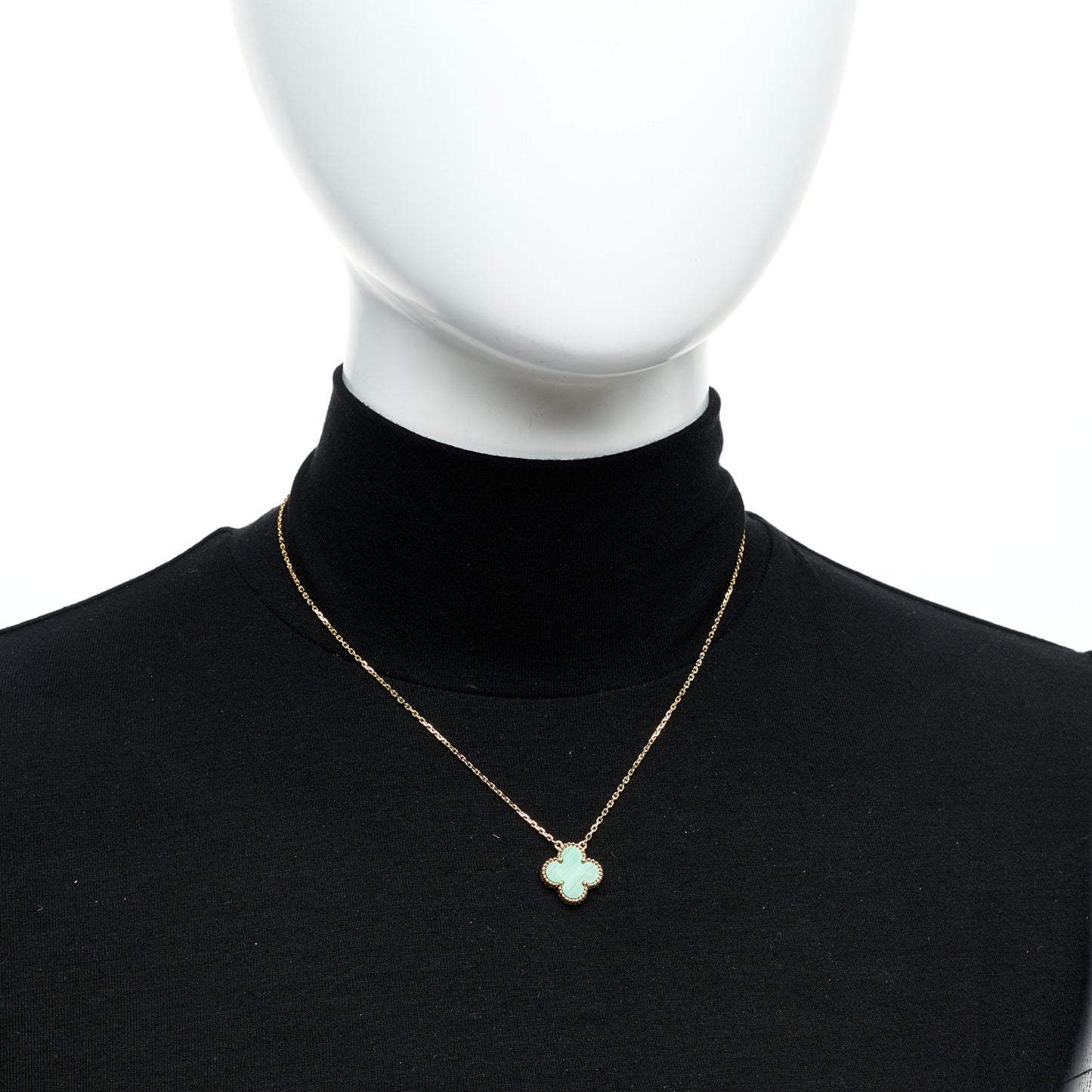 18K Yellow Gold Malachite Vintage Alhambra Pendant Necklace