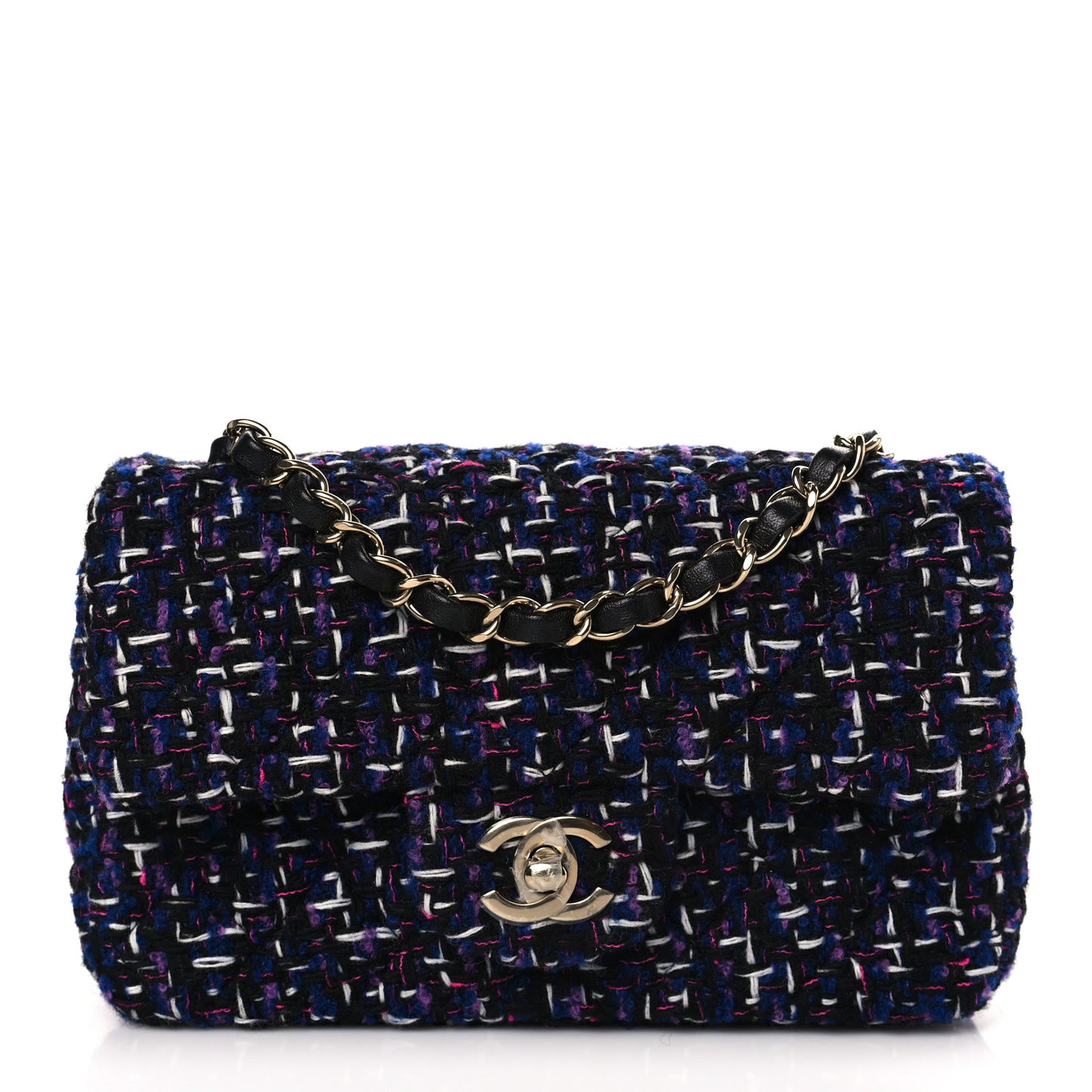 Tweed Quilted Mini Rectangular Flap Navy Purple