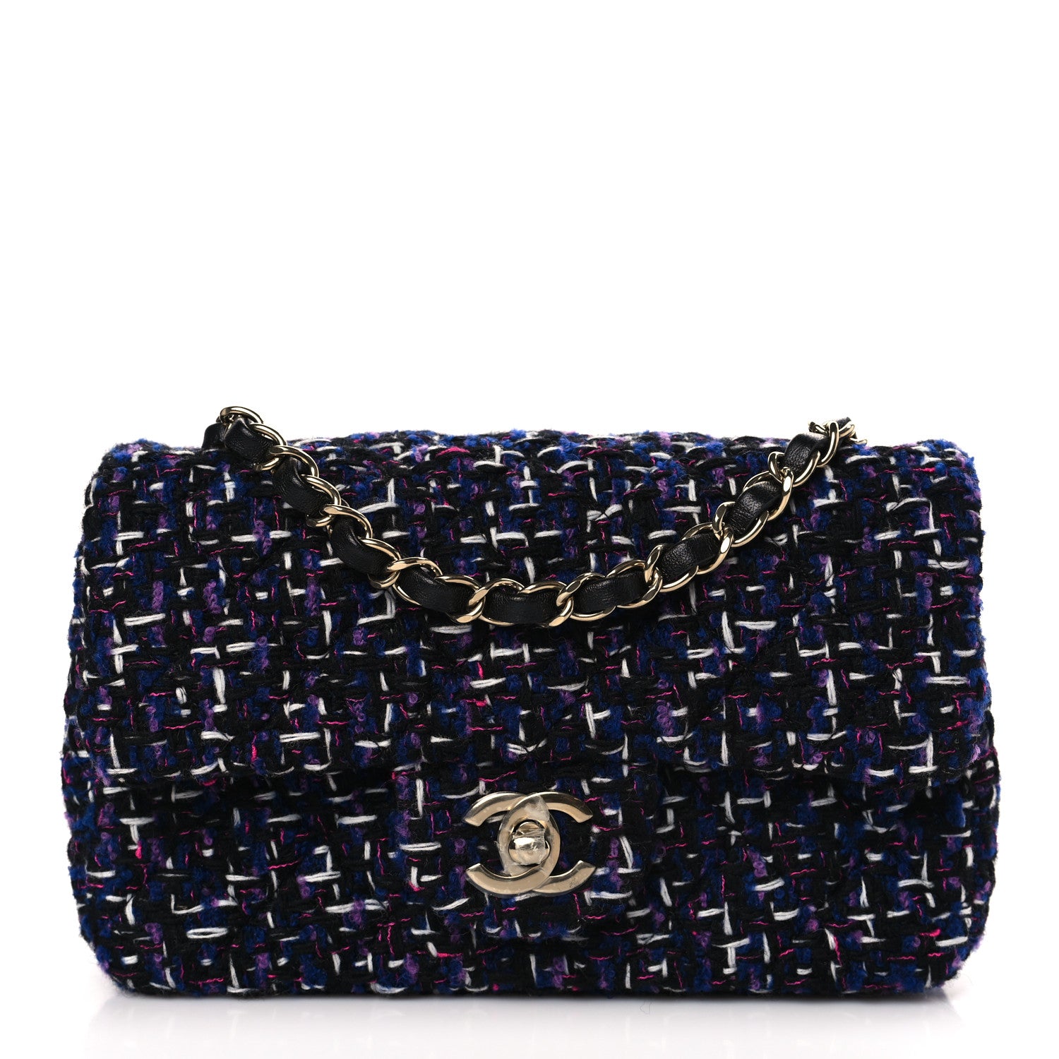 Chanel Tweed Quilted Mini Rectangular Flap Navy Purple 1 of 9