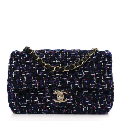 Chanel Tweed Quilted Mini Rectangular Flap Navy Purple 1 of 9