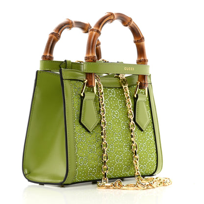 Gucci Moire Canvas Calfskin Crystal GG Monogram Mini Diana Tote Bag Green 3 of 9