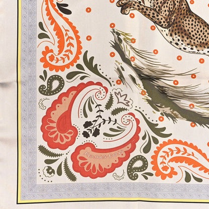 Hermes Silk Guepards Bandana Double Face Scarf 90 Gris Perle Orange Cuit Kaki 2 of 4