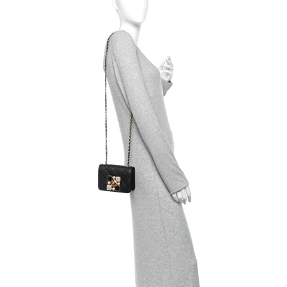 Chanel Calfskin Quilted Crystal Pearl Mini Flap Bag Black 2 of 12
