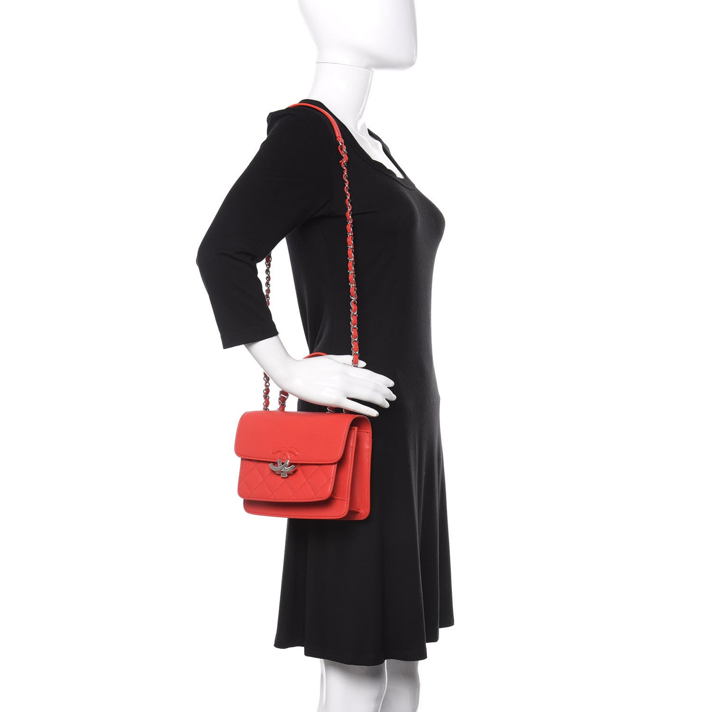 Lambskin Quilted Small CC Box Top Handle Flap Red