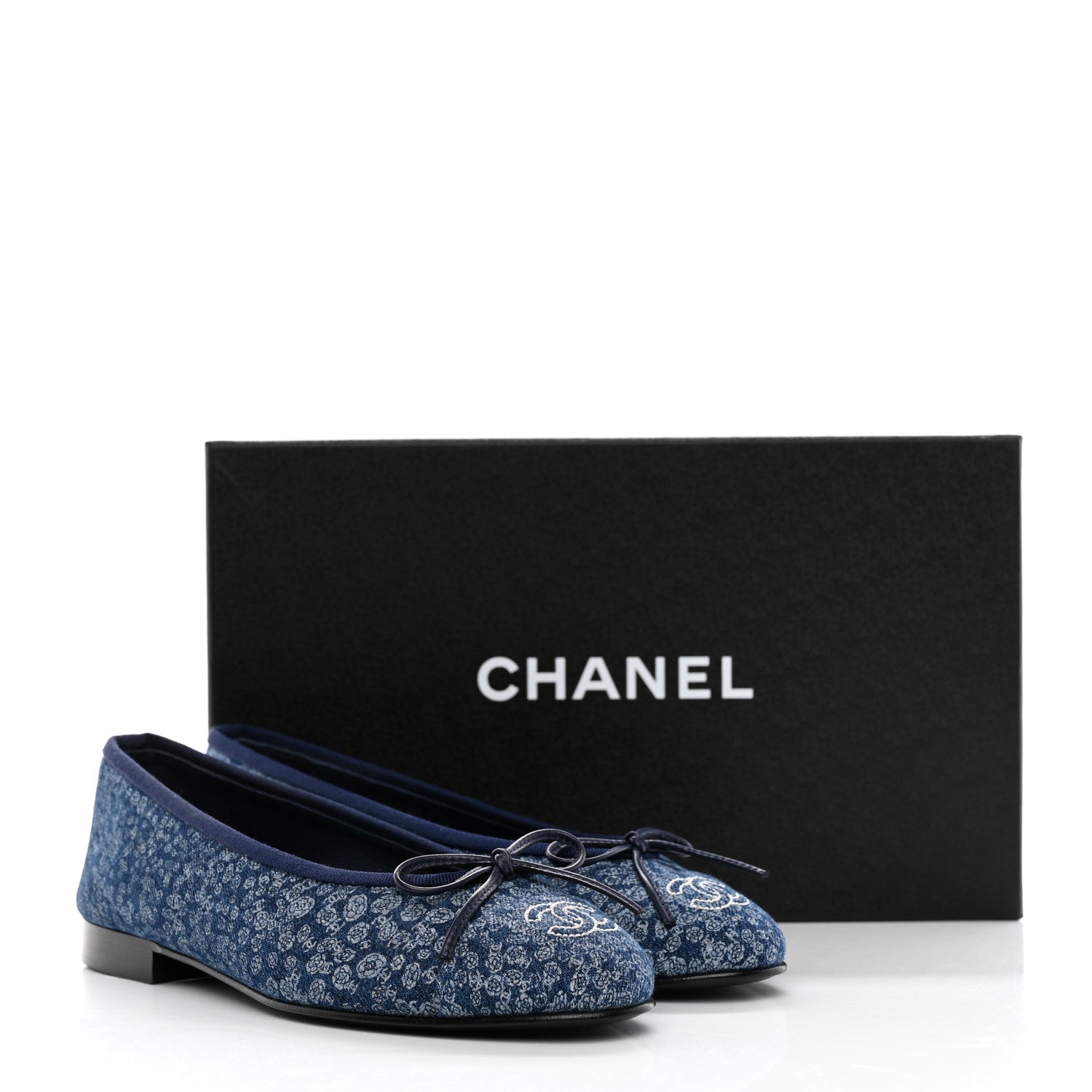 Chanel Denim Camellia Print Ballerina Flats 36.5 Dark Blue 10 of 10