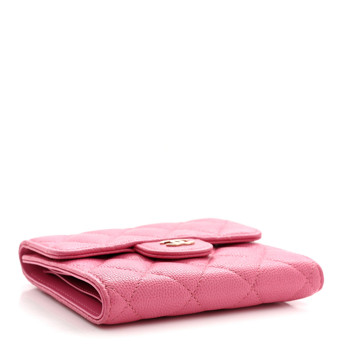 Caviar Quilted Compact Flap Wallet Pink