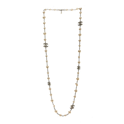 Chanel Graduated Pearl Crystal CC Long Necklace Silver 3 of 4