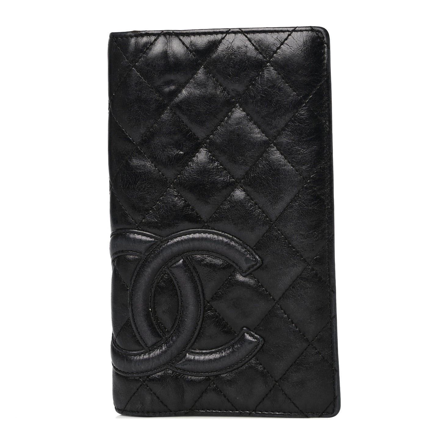 Aged Calfskin Quilted Cambon Yen Wallet Black