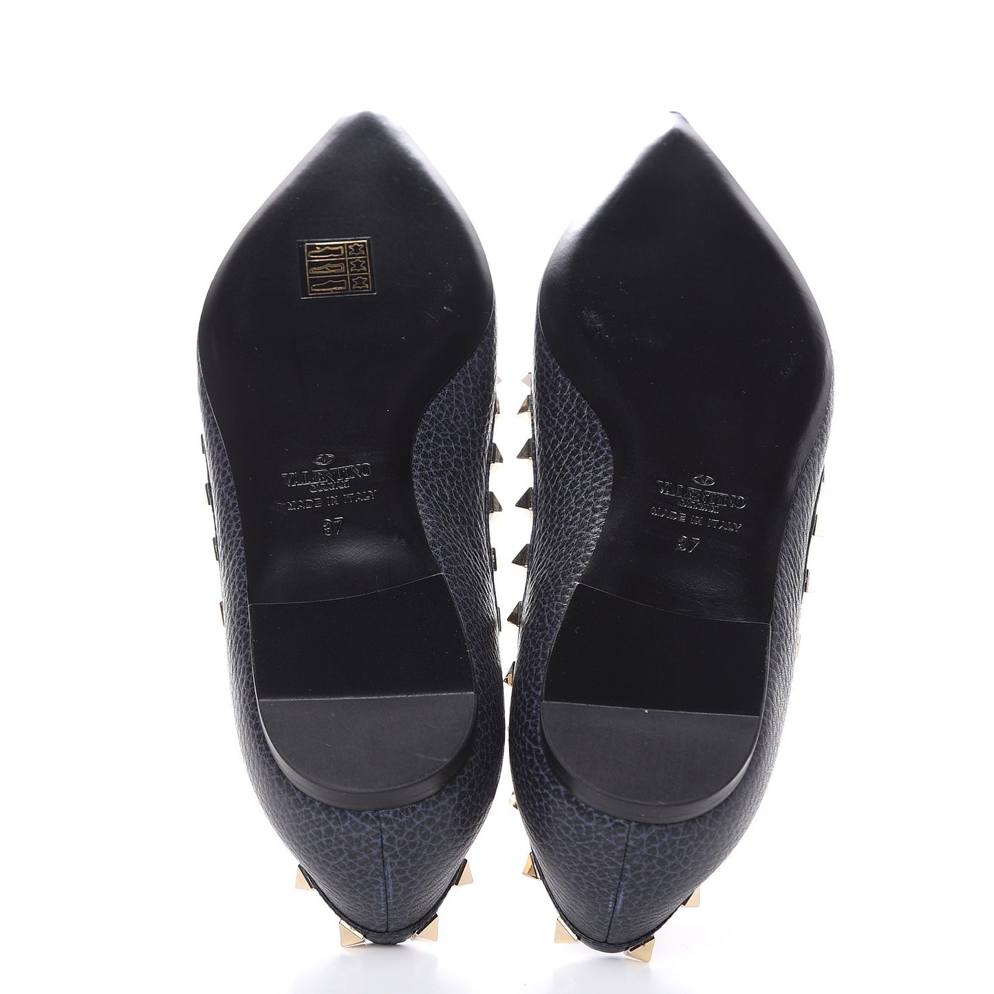 Pebbled Calfskin Rockstud Ballerina Flats 37 Deep Denim