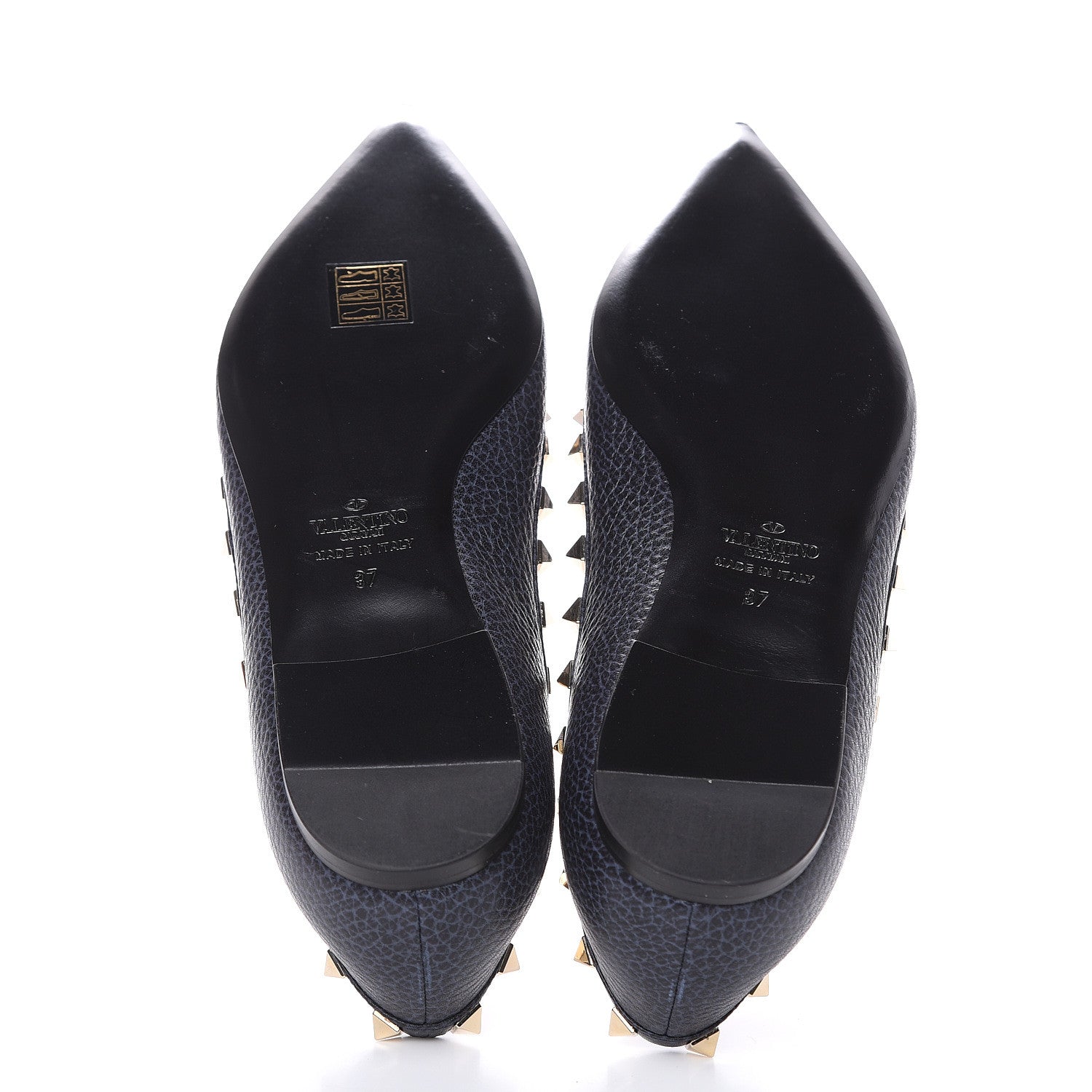 Valentino Garavani Pebbled Calfskin Rockstud Ballerina Flats 37 Deep Denim 5 of 7