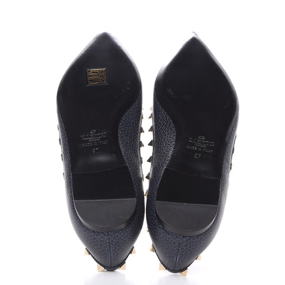Valentino Garavani Pebbled Calfskin Rockstud Ballerina Flats 37 Deep Denim 5 of 7