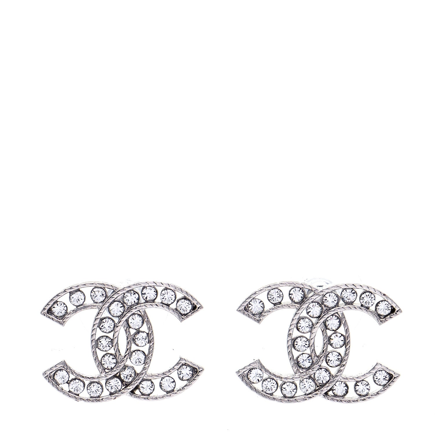 Chanel Crystal CC Chain Earrings Silver 1 of 5