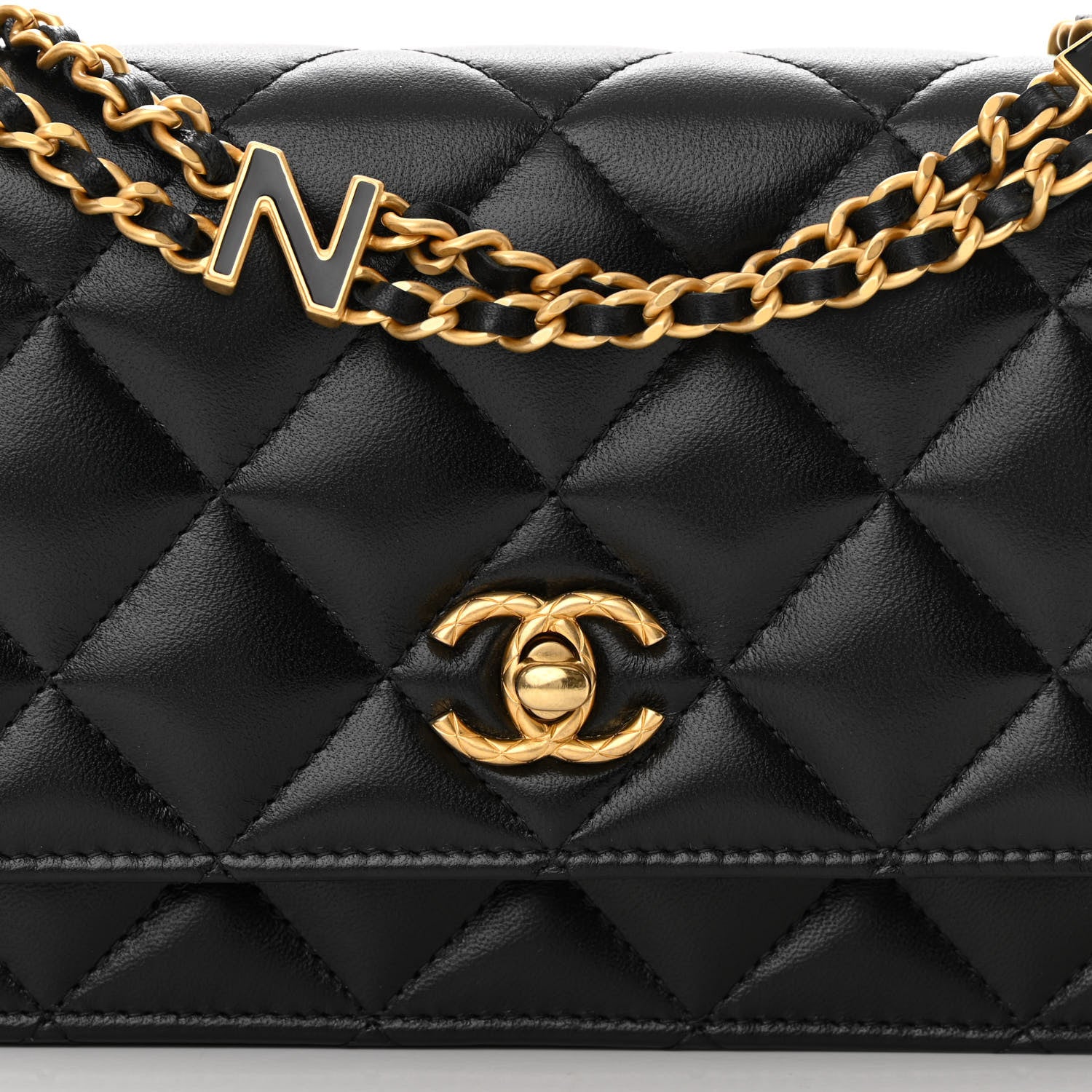 Chanel Lambskin Quilted Logo WOC Wallet On Chain Black 10 of 15