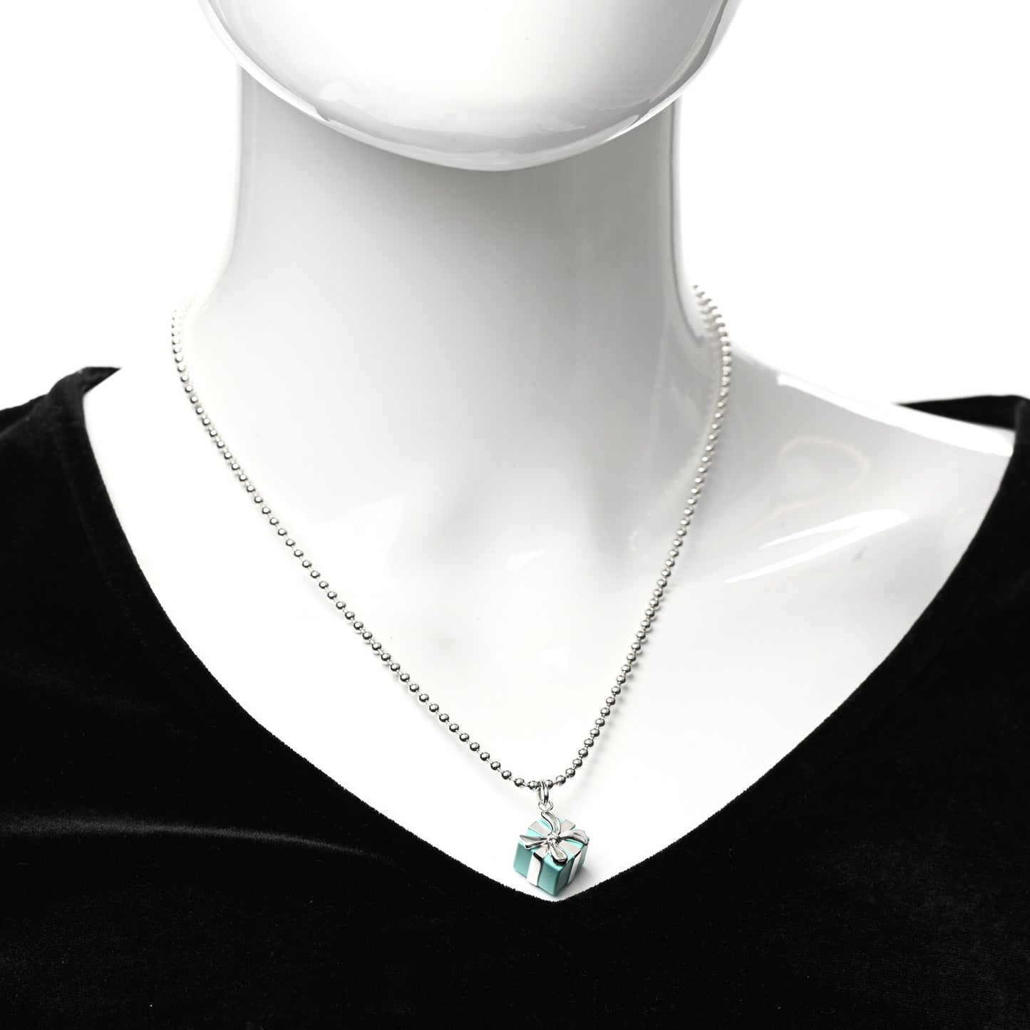 Sterling Silver Enamel Gift Box Charm Necklace Blue