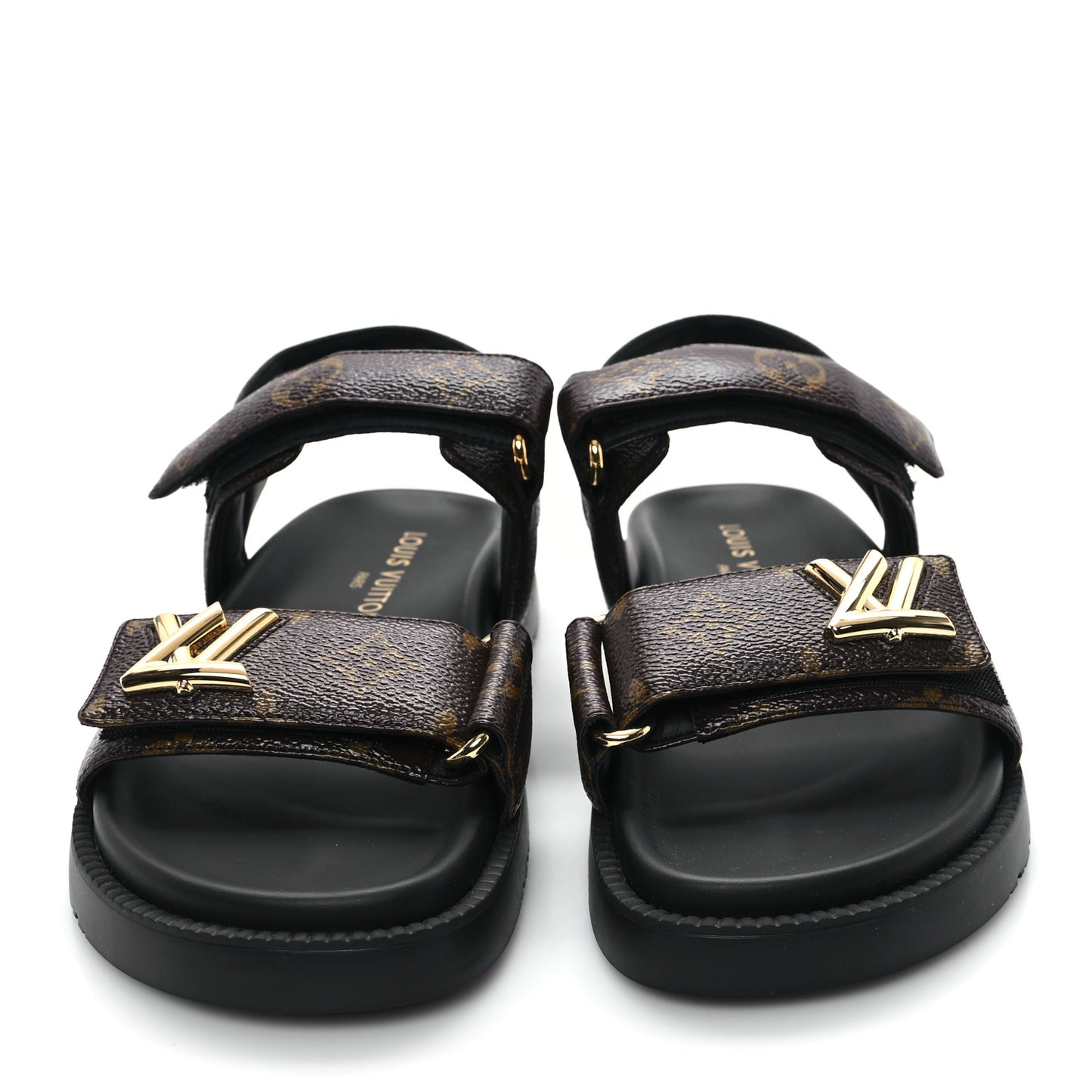 Monogram LV Sunset Comfort Flat Sandals 38 Cacao Brown
