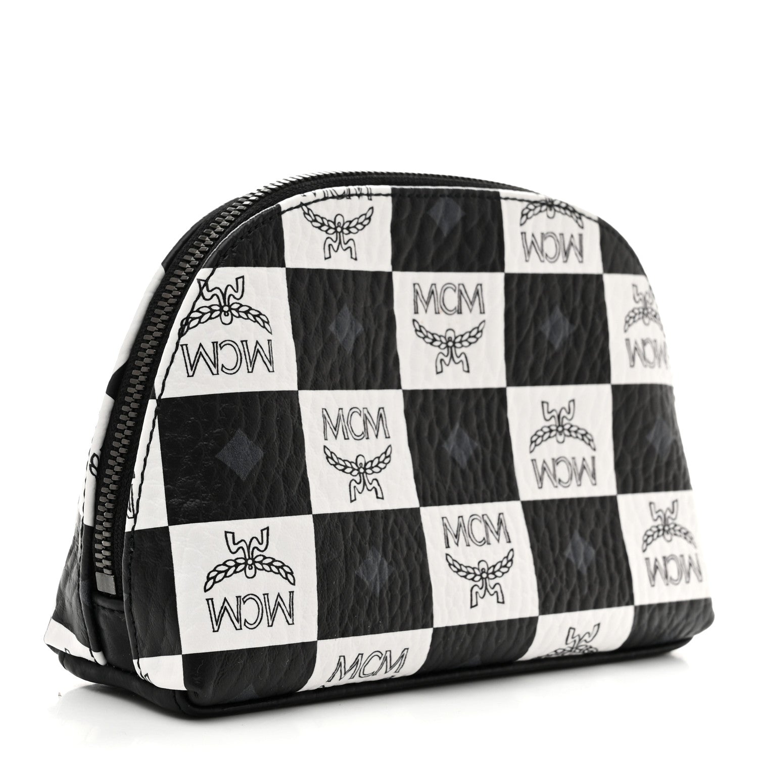 MCM Checkerboard Visetos Cosmetic Pouch Black White 3 of 7