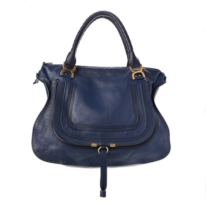 Chloe Calfskin Large Marcie Satchel Royal Navy 1 of 8