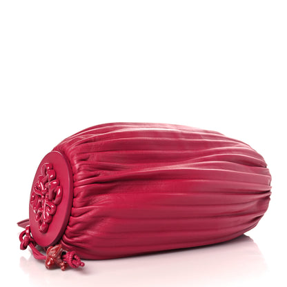 Loewe Lambskin Pleated Bracelet Pouch Chain Shoulder Bag Ruby Red Glaze 4 of 8