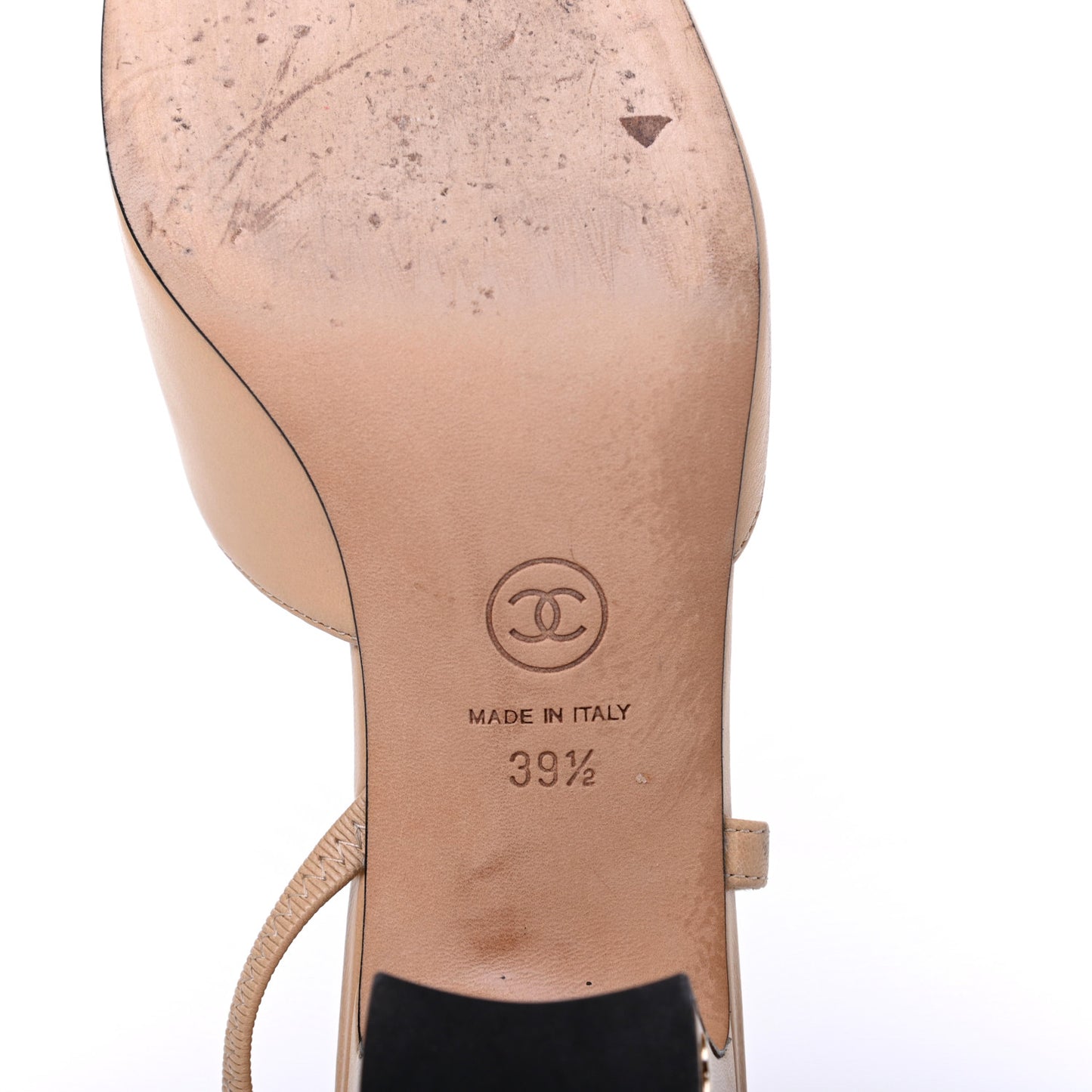 Goatskin Grosgrain Cap Toe CC Slingback Pumps 39.5 Beige Black