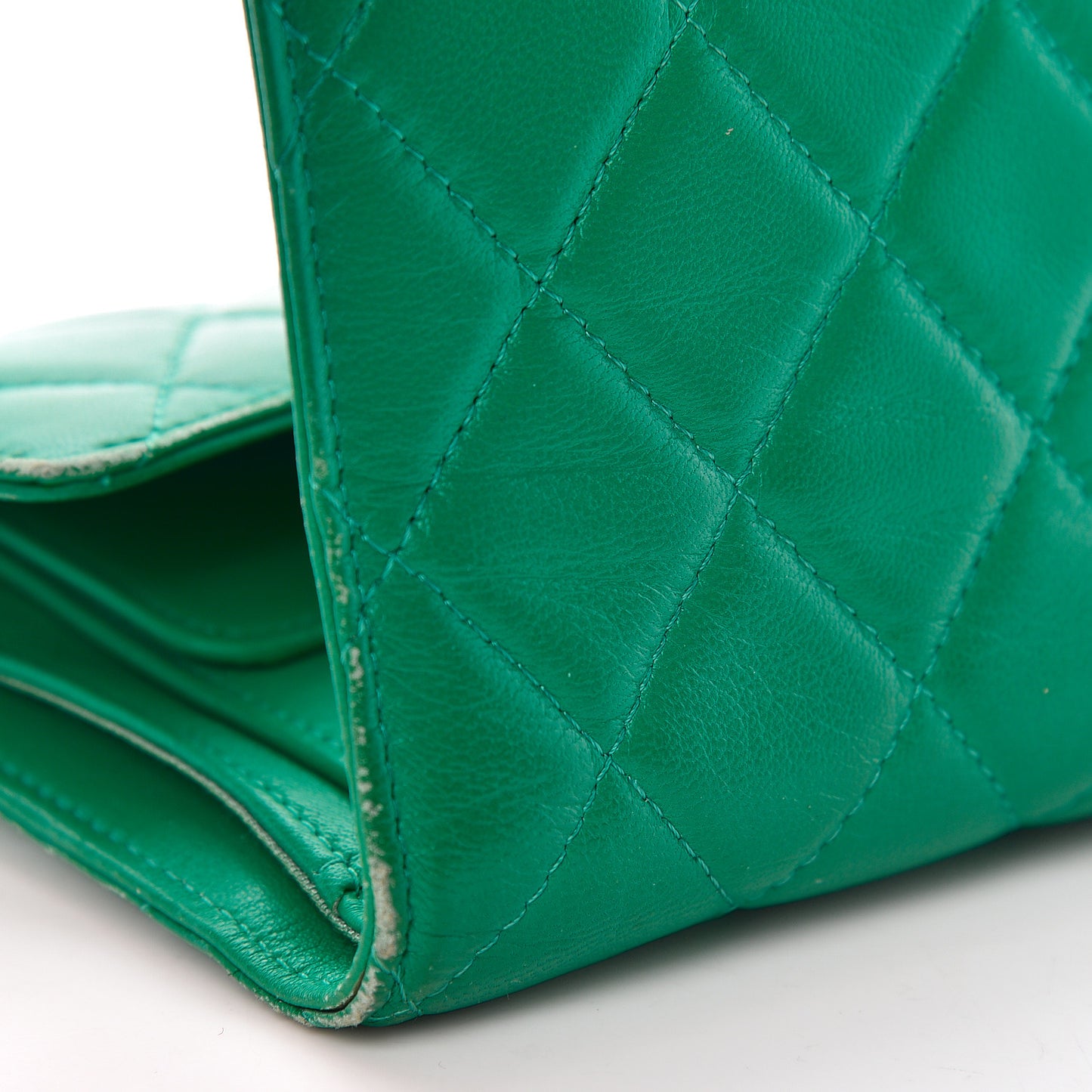 Lambskin Quilted Large Flap Wallet Green