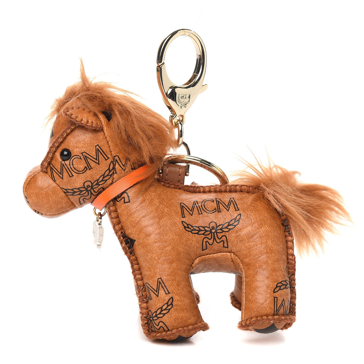 MCM Visetos Horse Key Ring Bag Charm Cognac 1 of 3