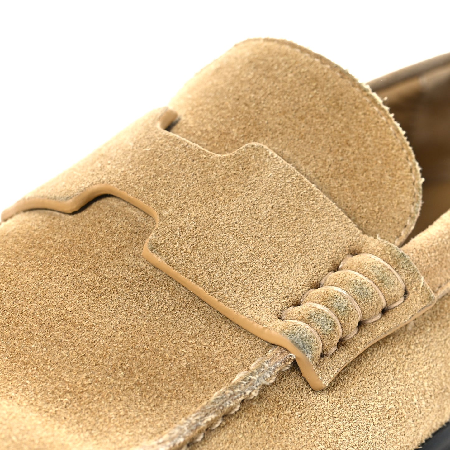 Suede Calfskin Womens Lazy Loafers 37.5 Beige Sable