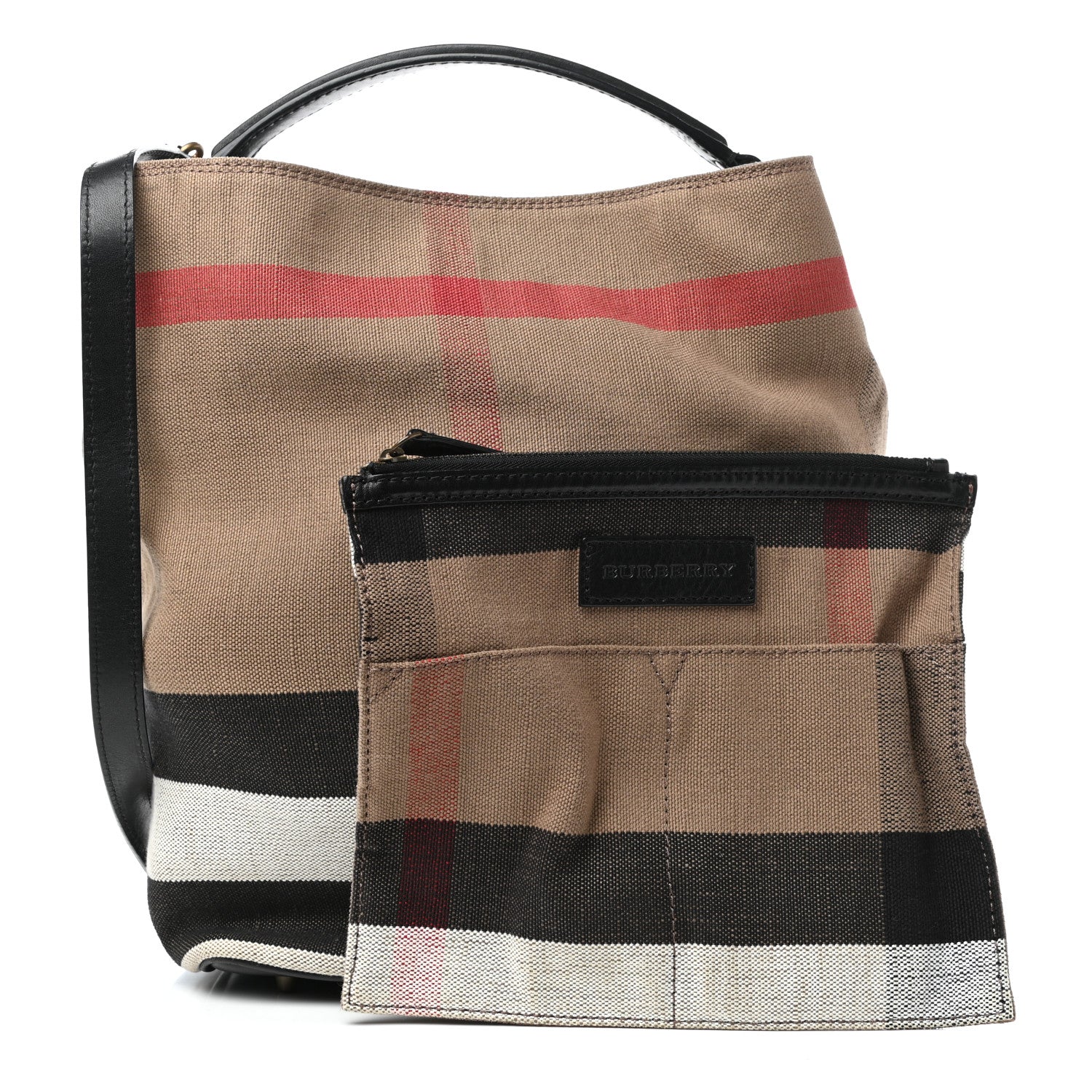 Burberry Canvas Mega Check Medium Ashby Hobo Black 1 of 9
