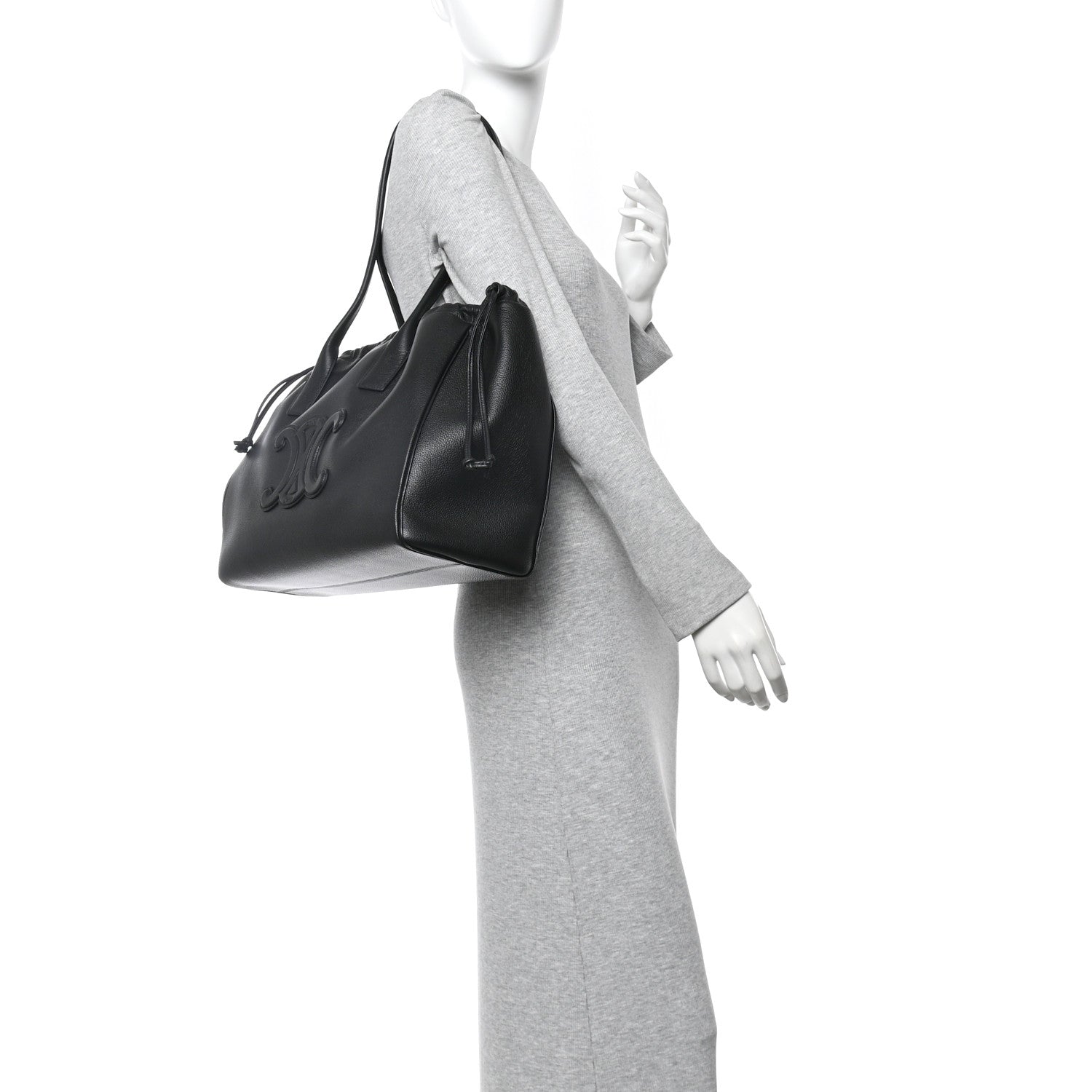 Celine Calfskin Cuir Triomphe Cabas Drawstring Black 2 of 10