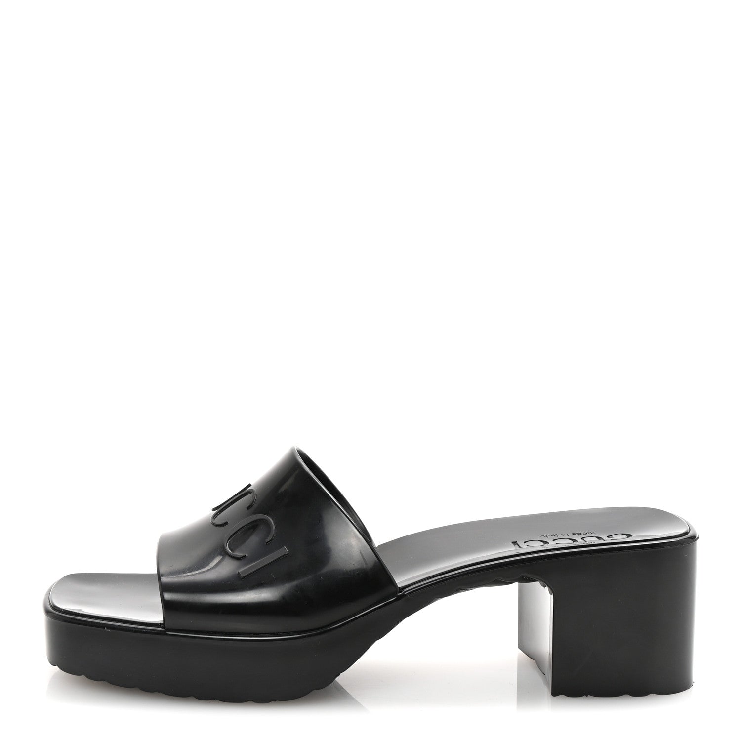 Gucci Rubber Gucci Logo Womens Platform 20/60mm Slide Sandals 36 Black 1 of 10