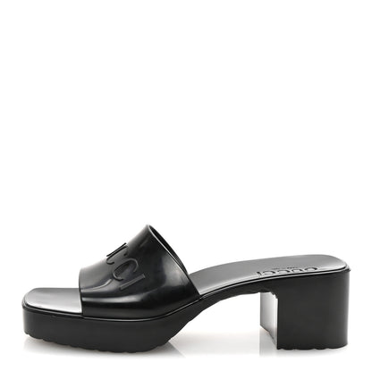 Gucci Rubber Gucci Logo Womens Platform 20/60mm Slide Sandals 36 Black 1 of 10