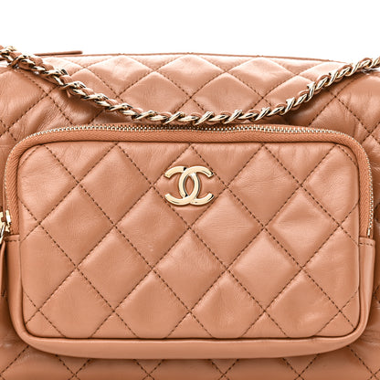 Chanel Shiny Crumpled Lambskin Quilted Medium Preppy Pocket Camera Case Brown 7 of 9