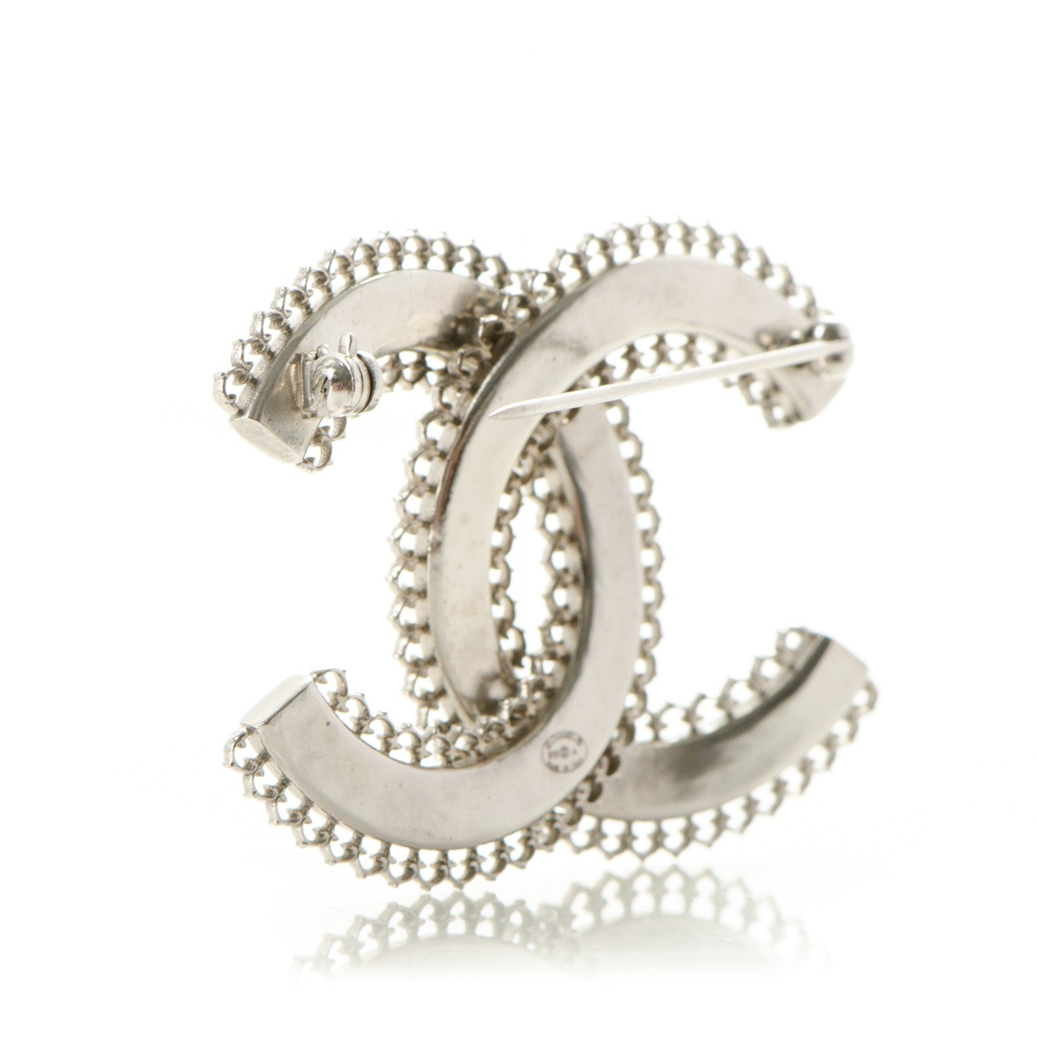 Chanel Large Scalloped CC Brooch Silver 3 of 4