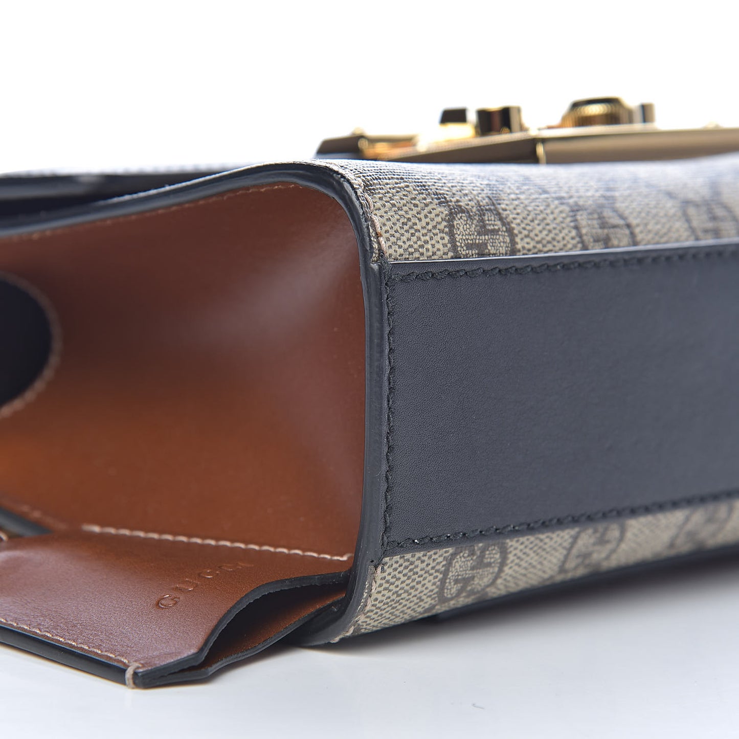 GG Supreme Monogram Calfskin Small Padlock Shoulder Bag Beige Black Cuir