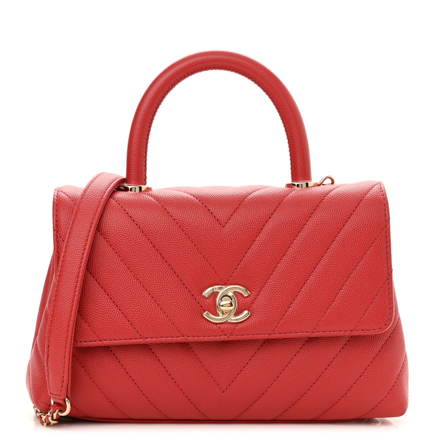 Caviar Chevron Quilted Mini Coco Handle Flap Red