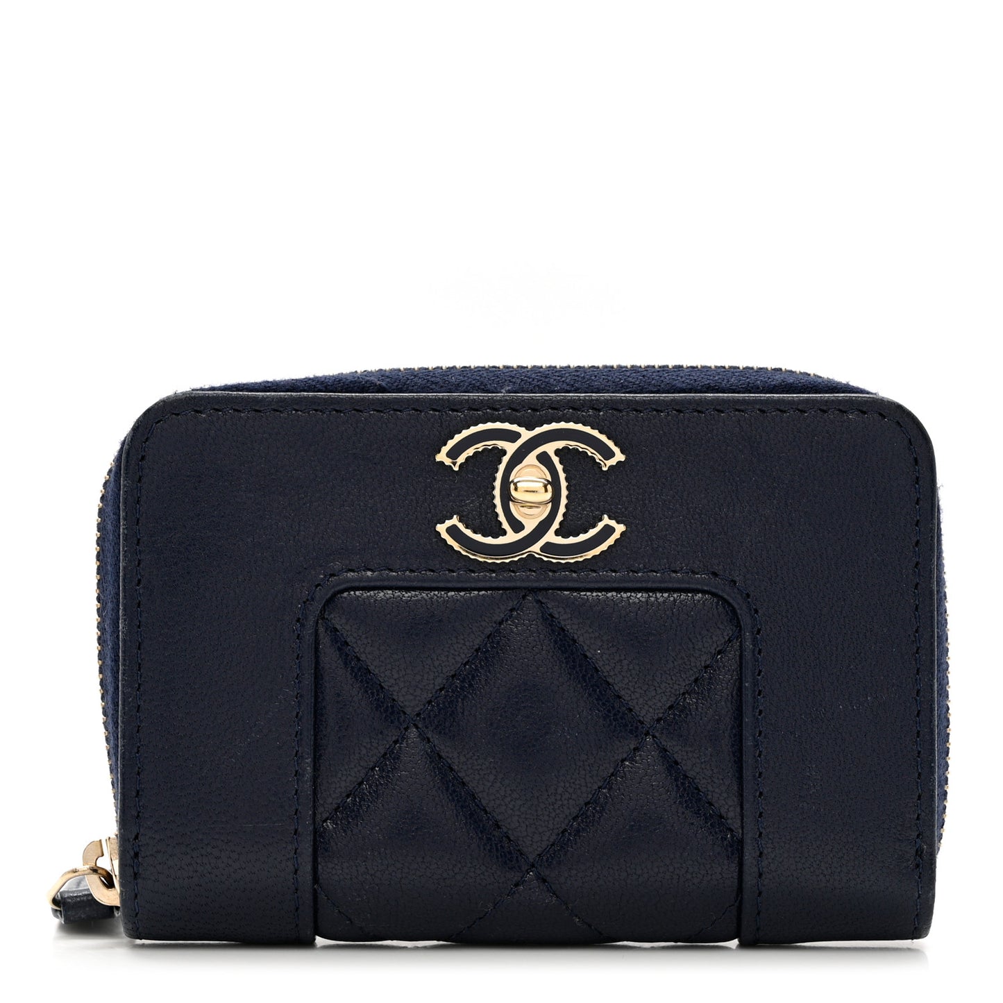 Sheepskin Quilted Vintage Mademoiselle Zip Coin Purse Navy Blue