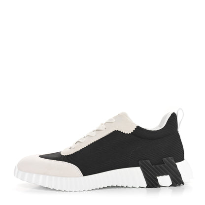 Hermes Air Mesh Suede Goatskin Mens Bouncing Sneakers 42 Black White 1 of 10