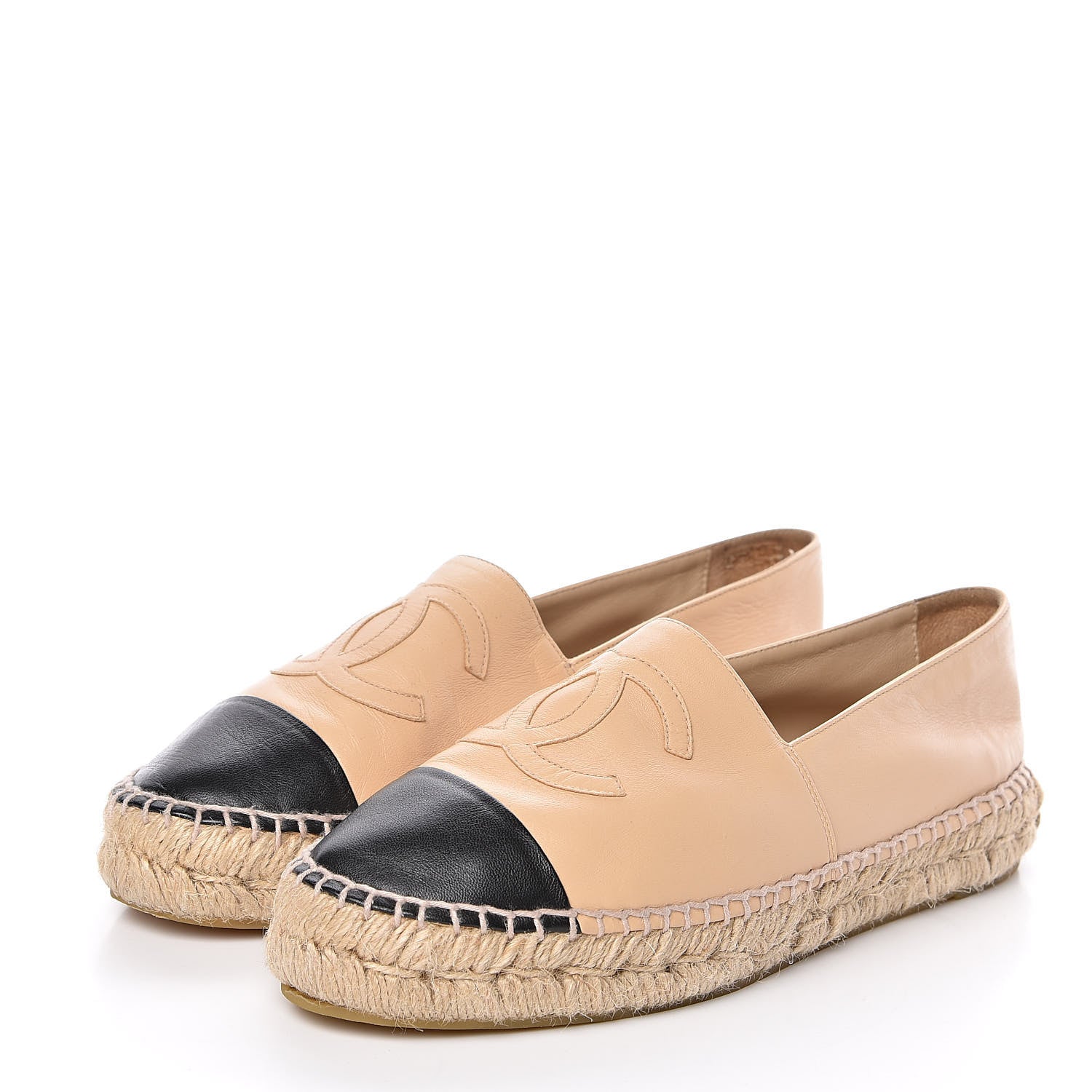 Chanel Lambskin CC Espadrilles 40 Beige Black 3 of 11