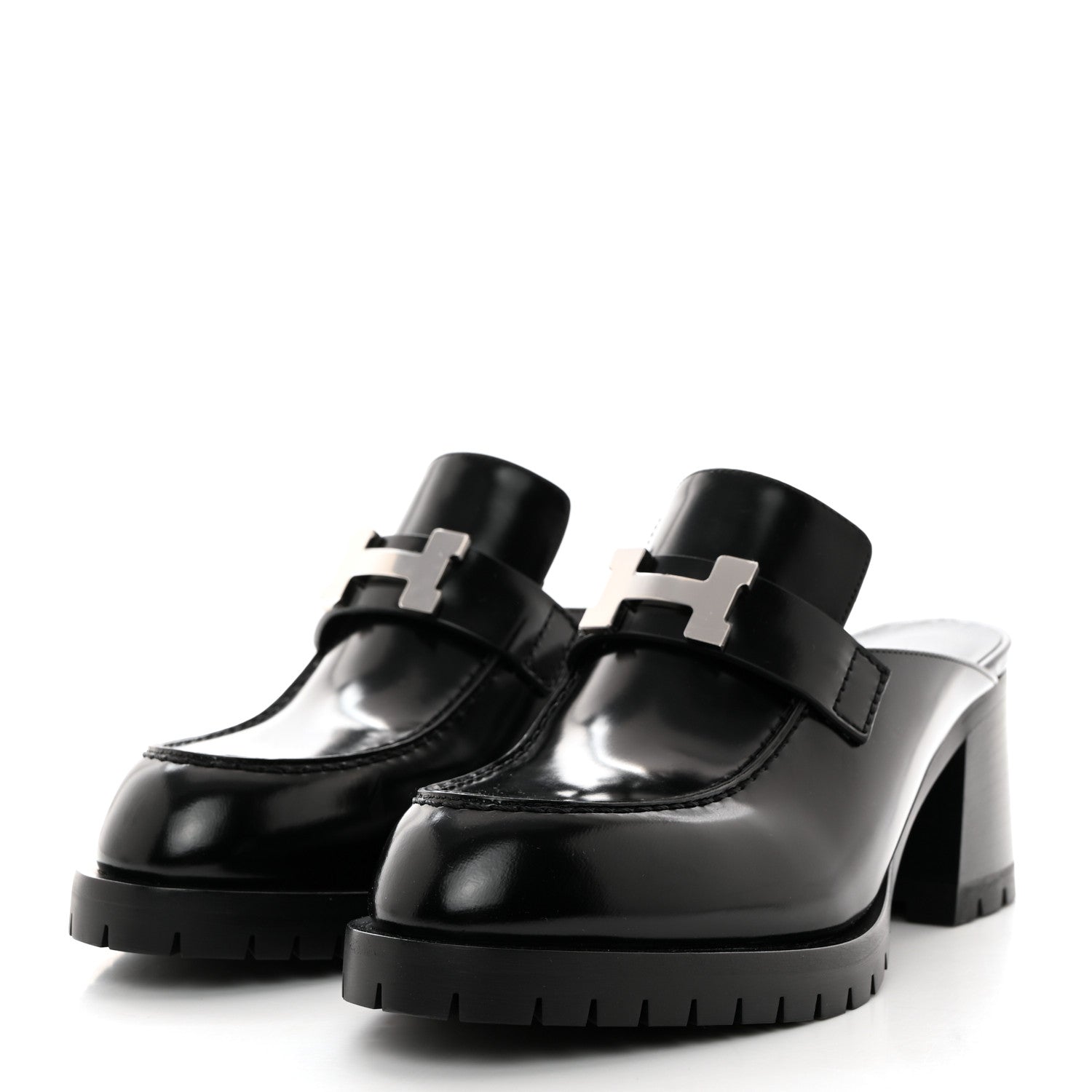 Hermes Calfskin Womens Flore 60 Mules 37.5 Black 3 of 9