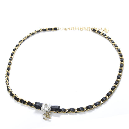 Chanel Calfskin Crystal Chain Camellia Belt Black Gold 1 of 4