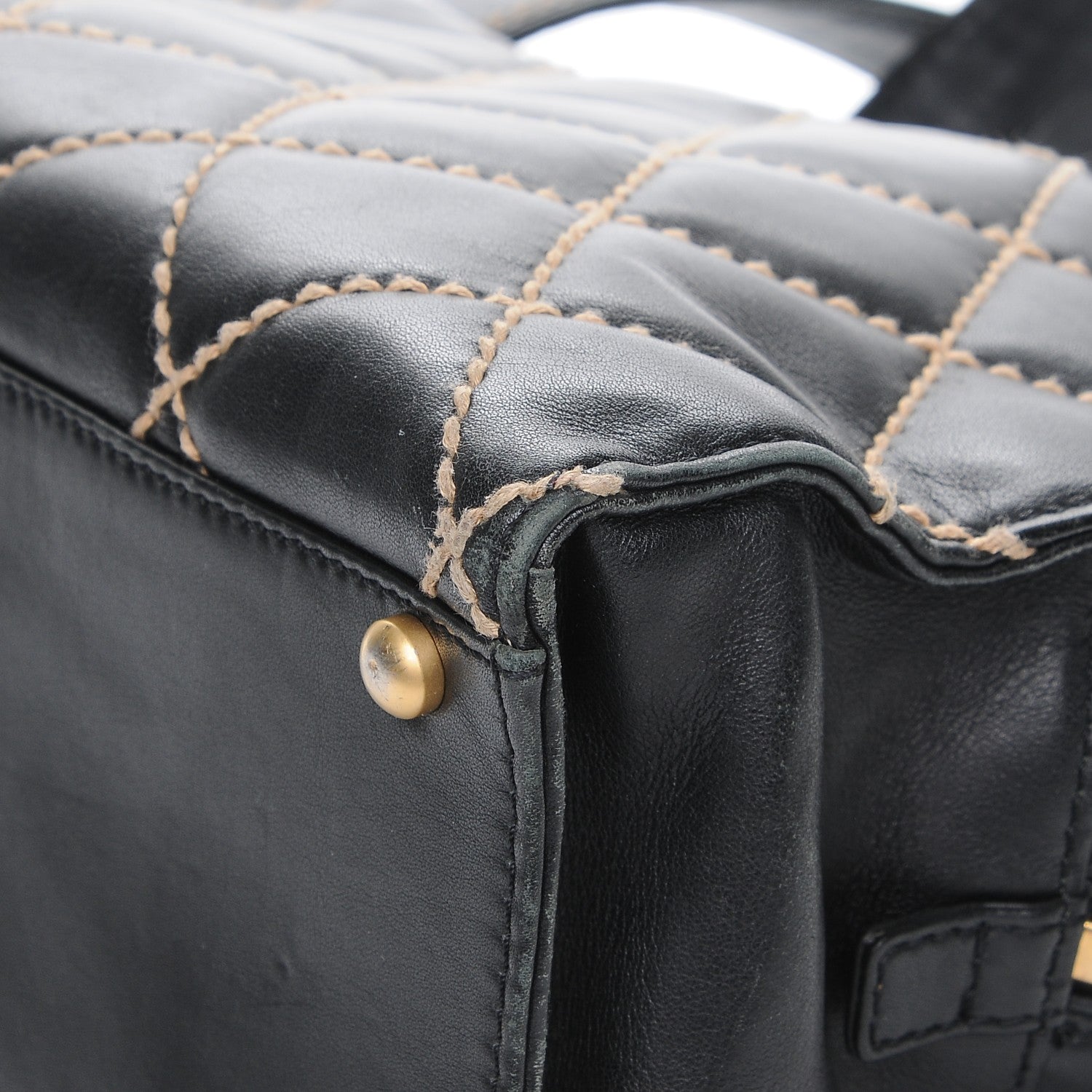 Chanel Calfskin Contrast Stitch Surpique Bowler Black 12 of 15
