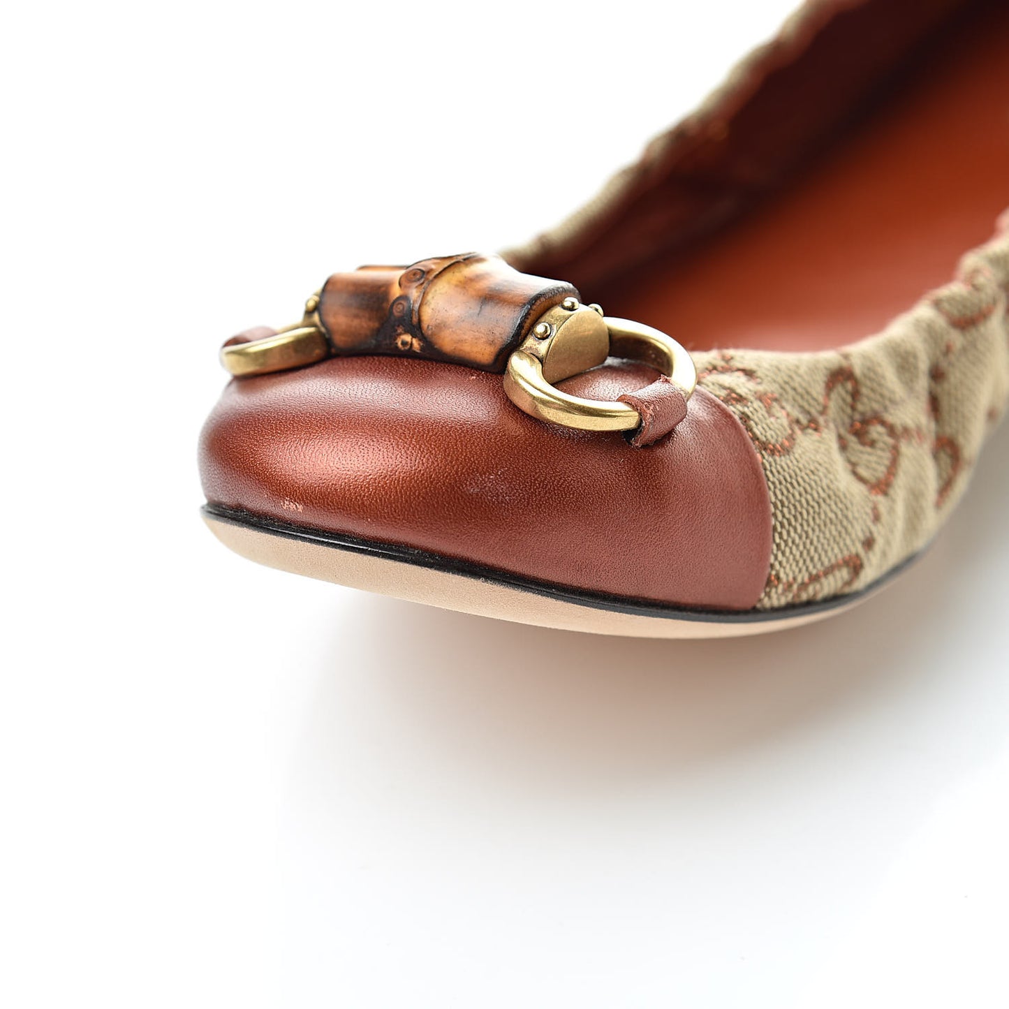 GG Monogram Miro Soft Calfskin Bamboo Ballet Flat 36.5 Beige Oxydus