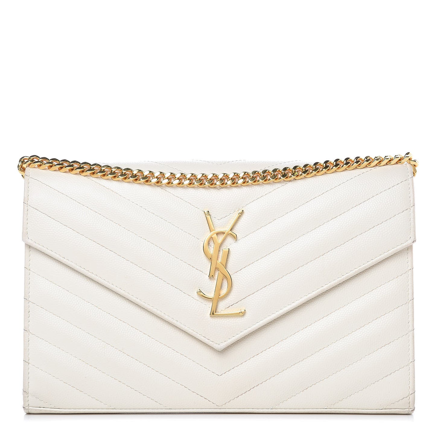Grain De Poudre Matelasse Chevron Monogram Chain Wallet Porcellana