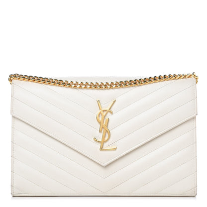 Saint Laurent Grain De Poudre Matelasse Chevron Monogram Chain Wallet Porcellana 1 of 13