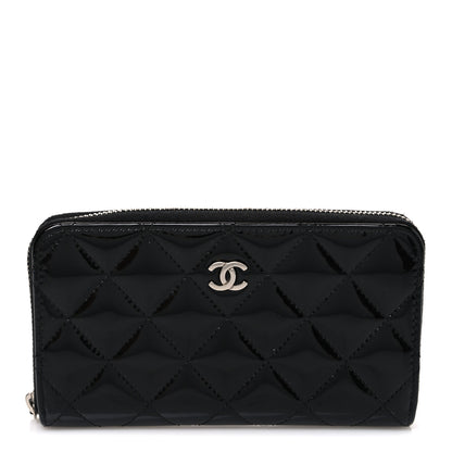 Chanel Patent Quilted Small Zip Around Wallet Black 1 of 9