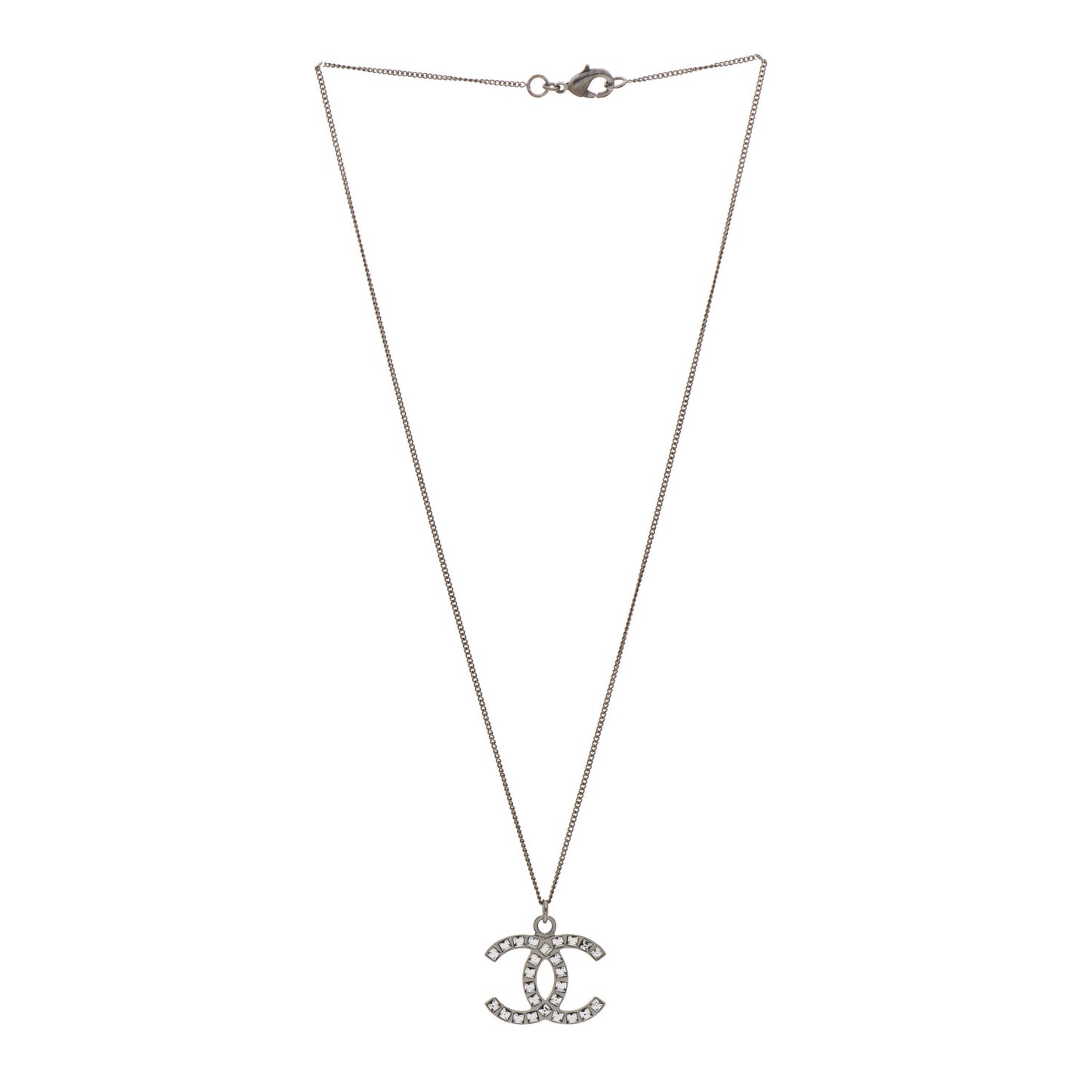 Baguette Crystal CC Necklace Silver