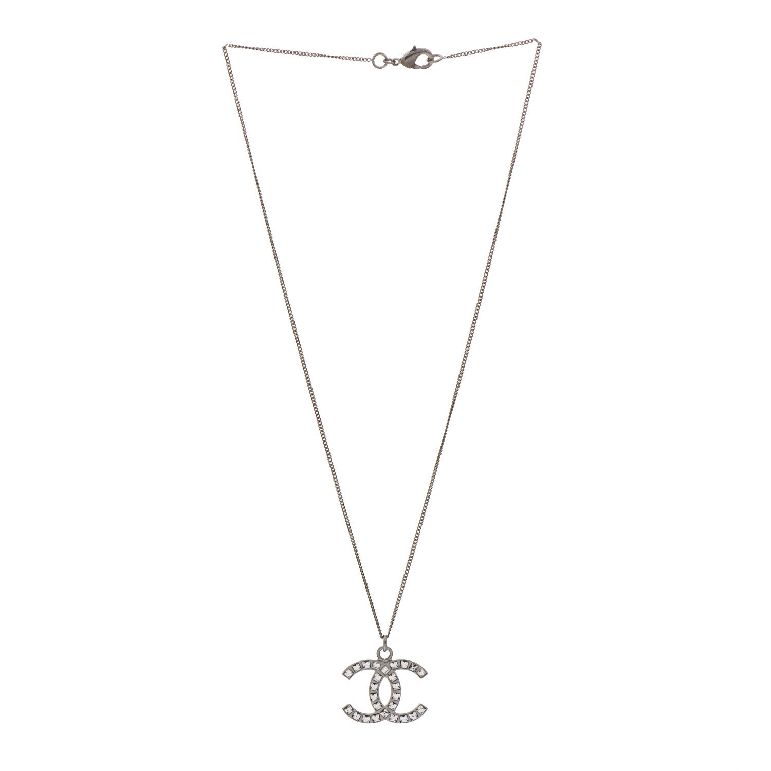 Chanel Baguette Crystal CC Necklace Silver 3 of 4