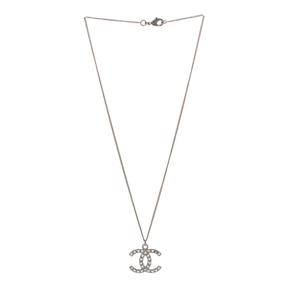 Chanel Baguette Crystal CC Necklace Silver 3 of 4