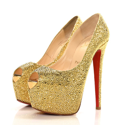 Christian Louboutin Crystal Suede Burma Daffodile Strass 160 Pumps 37.5 Gold 3 of 8