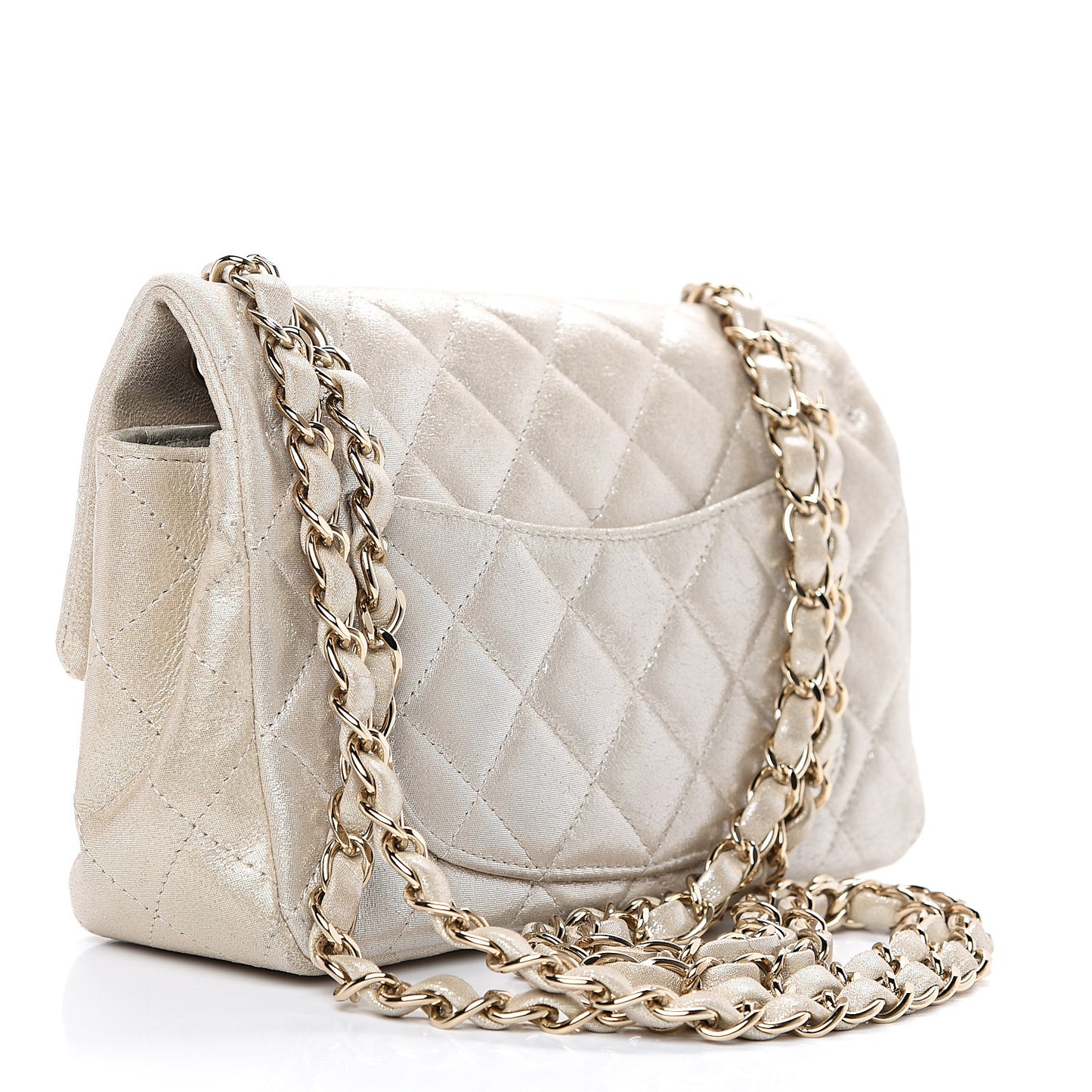 Iridescent Calfskin Quilted Mini Rectangular Flap Light Gold